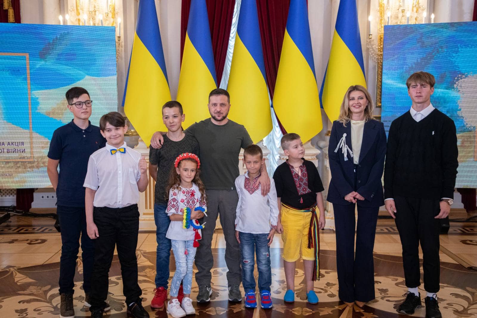 Ukrainian President Volodymyr Zelensky and First Lady Olena Zelenska honored Maksym Brovchenko, a 10-year-old artist from Berdyansk